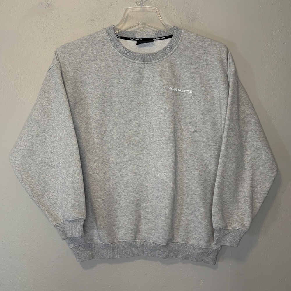 Alphalete Medium Gray Crewneck Sweatshirt Embroidered Logo Fleece Pullover